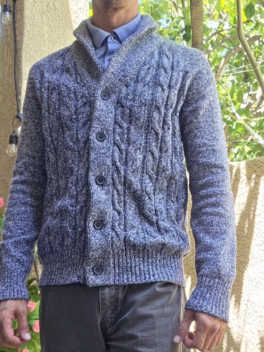 Banana Republic Men's Cable Shawl Collar Cardigan - Gray